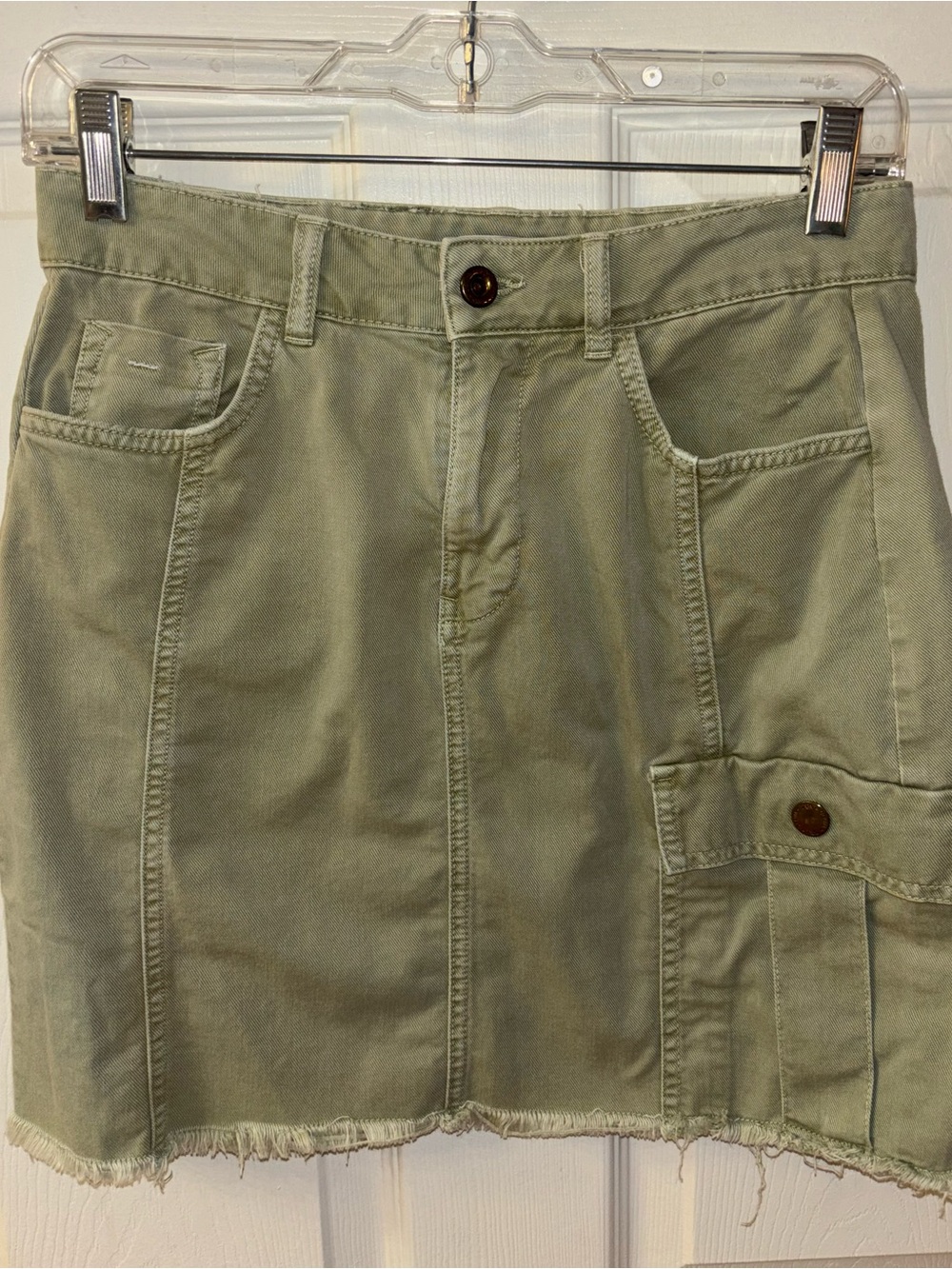 Zara Olive Green Cargo Pocket Denim Mini Skirt Size Small